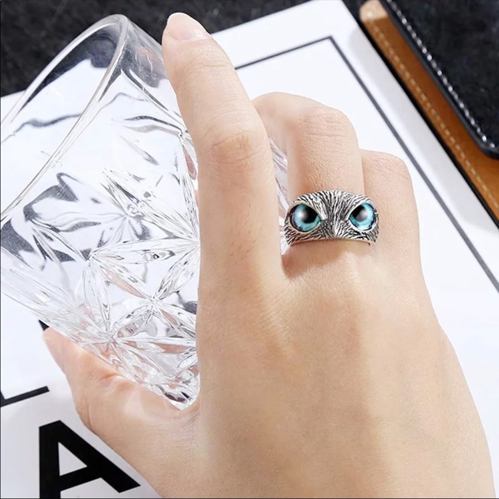 New owl blue eye animal ring - Picture 3 of 5